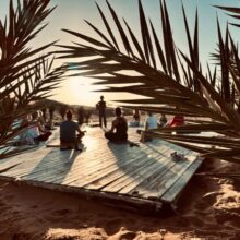 Yoga Zeremonie Wüste Abendsonne Yoga Zeremonie Wüste Abendsonne